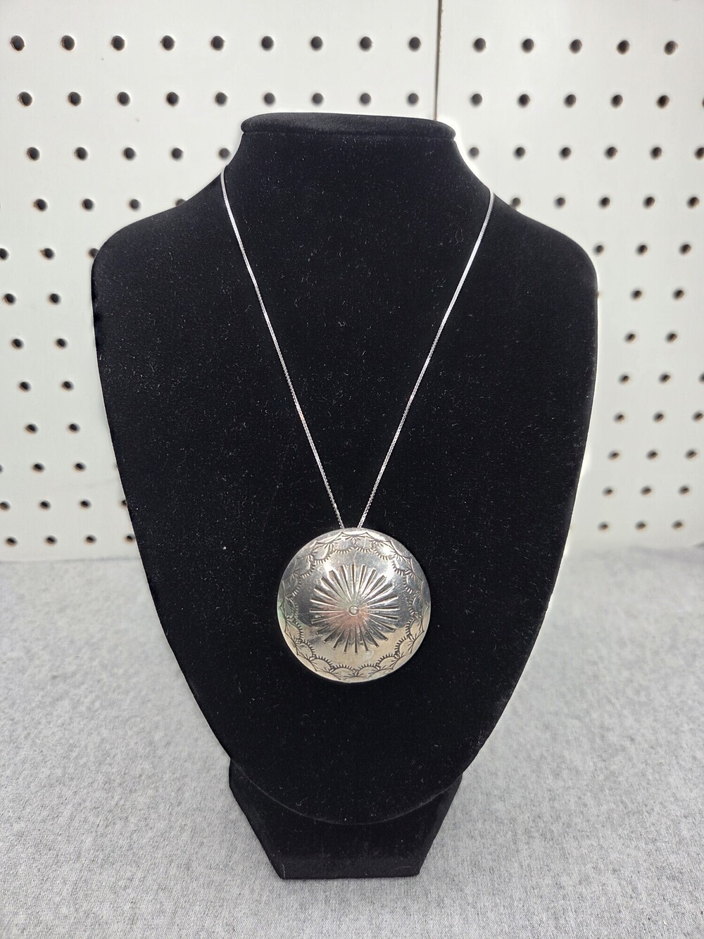Vintage Navajo Sterling Silver Large Concho Dome Pendant Necklace Handmade 3D